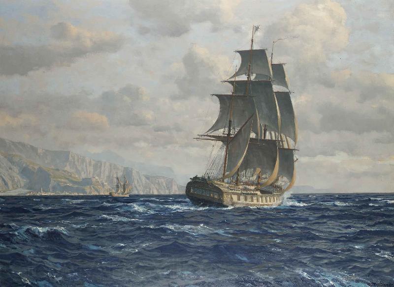 Michael Zeno Diemer frigate off the coast near Rio de Janeiro France oil painting art